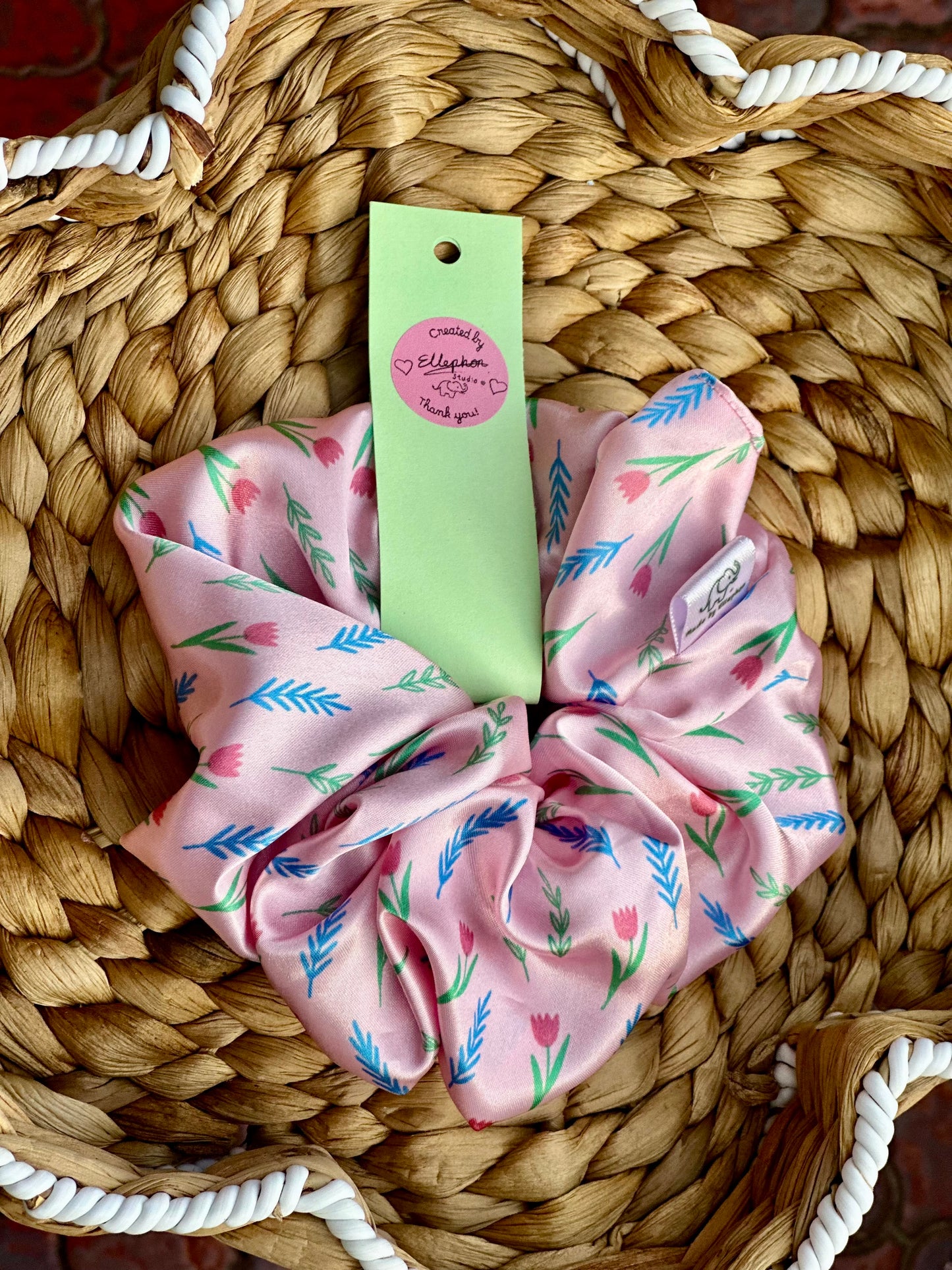 Pink Flower Hair Scrunchie