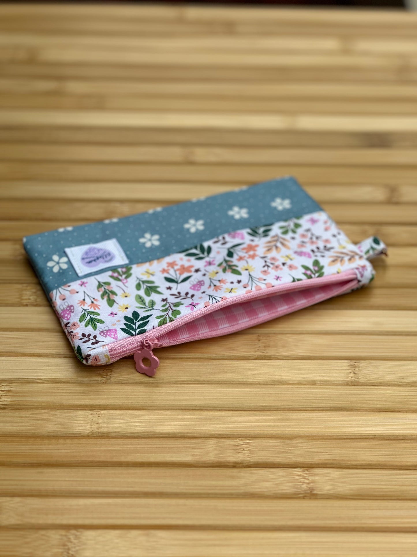 Plum and Floral Zipper Pouch