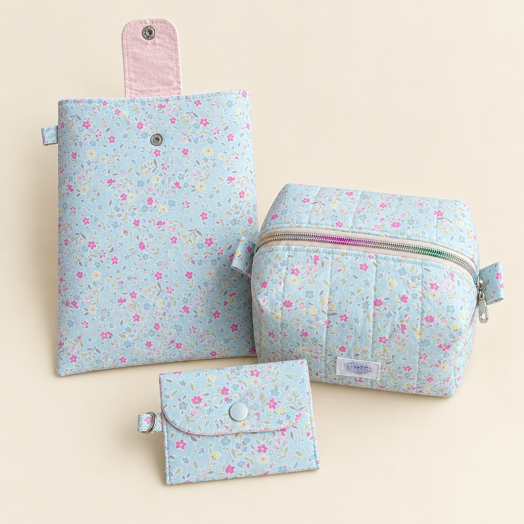 Sweet Garden Bundle with coordinating floral book sleeve, card case and cosmetic pouch