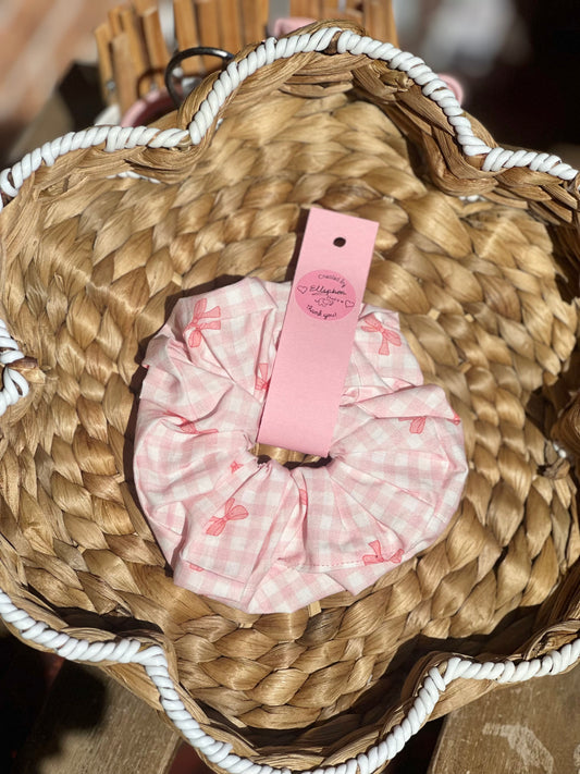 Pink Ribbon Checks Hair Scrunchie