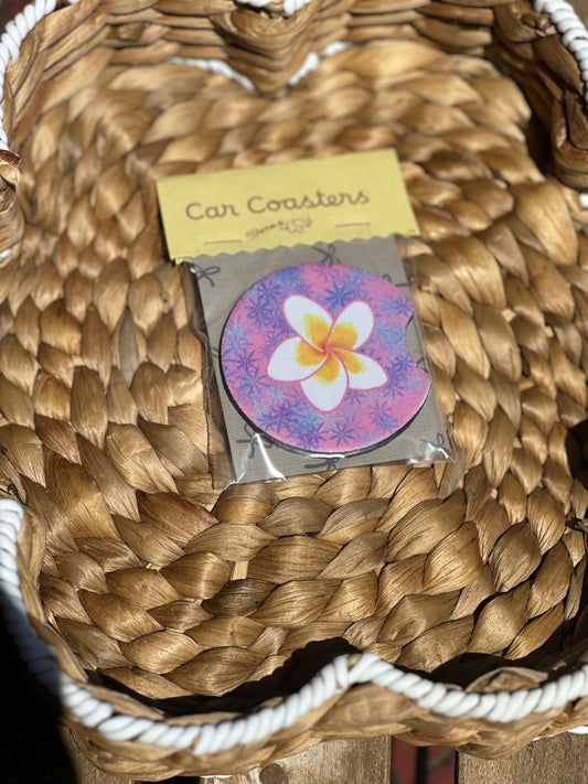Frangipani Purple Car Coasters (Pack of 2)