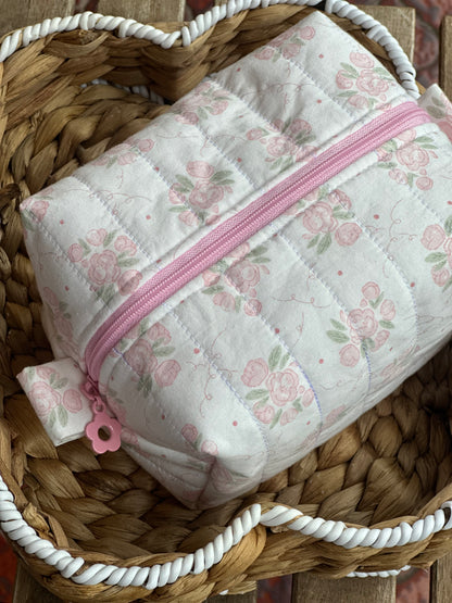 Pink Floral Cosmetic Pouch Medium