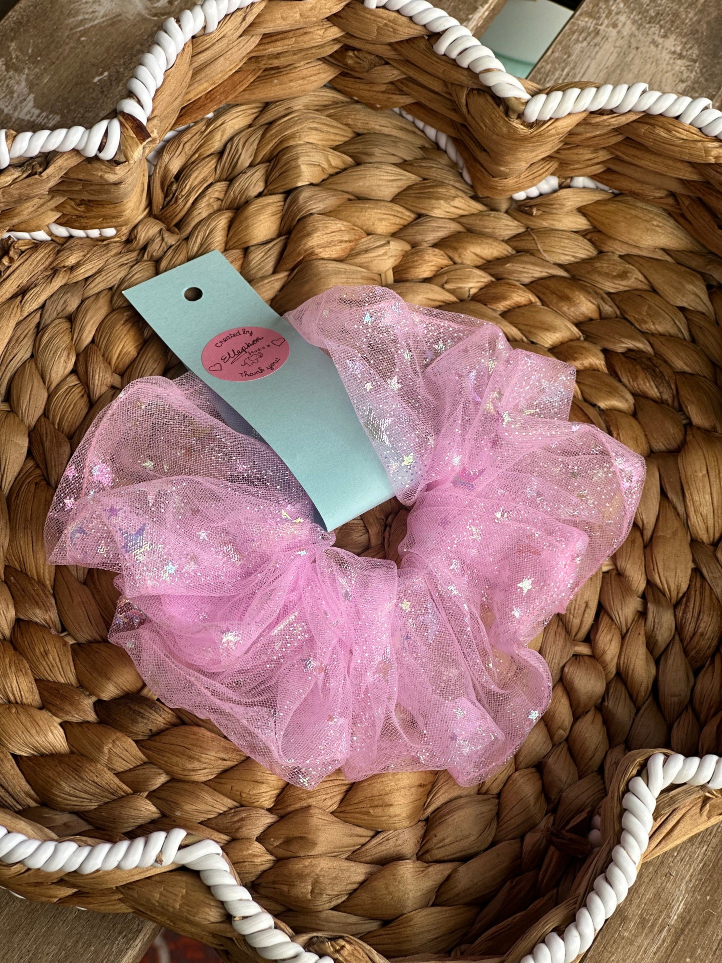 Pink Star Glitter Hair Scrunchie