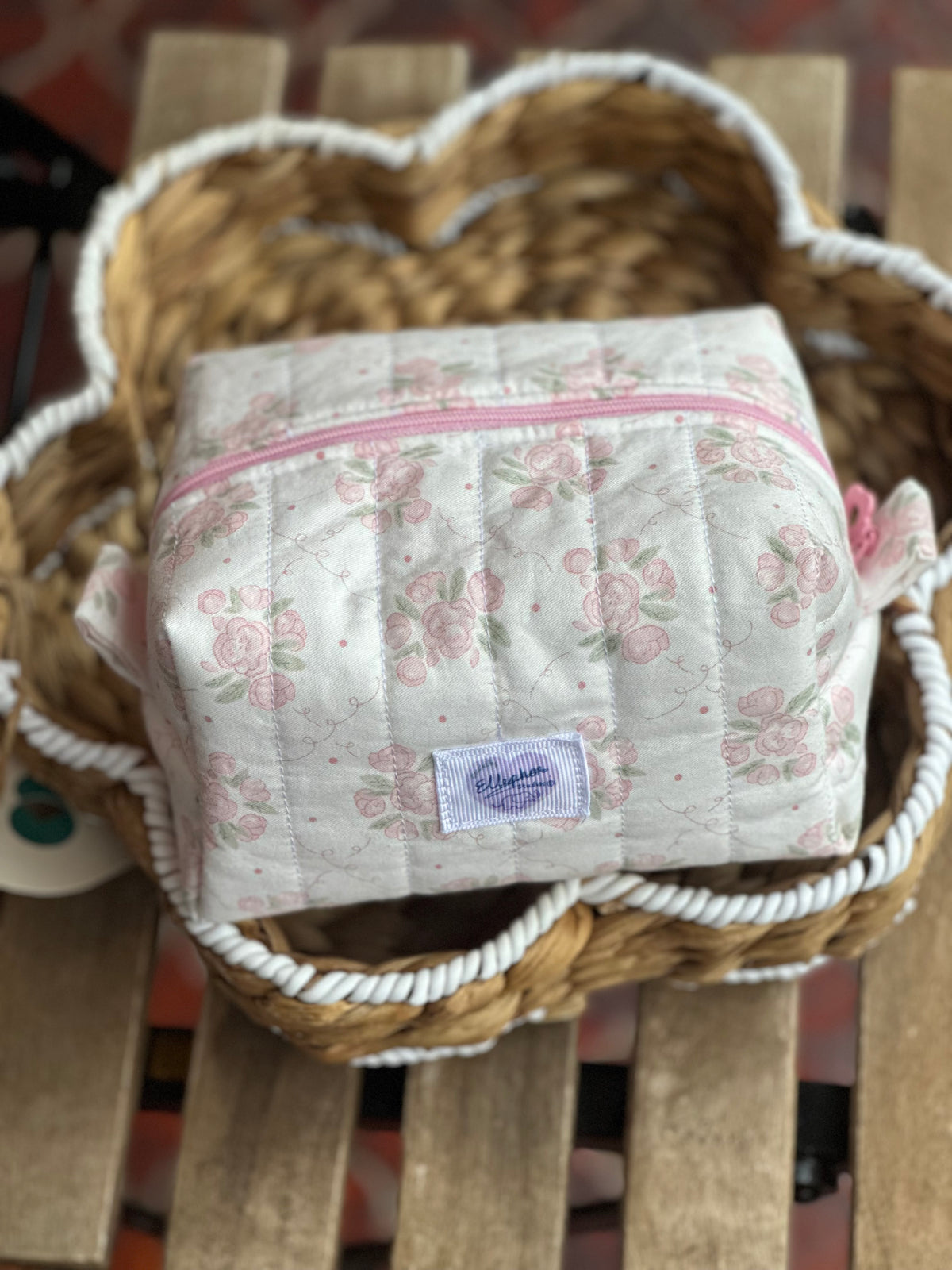 Pink Floral Cosmetic Pouch Medium