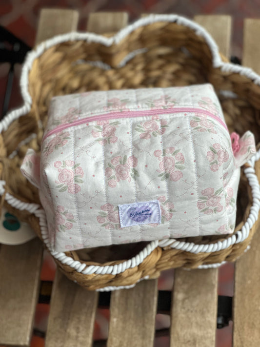 Pink Floral Cosmetic Pouch Medium