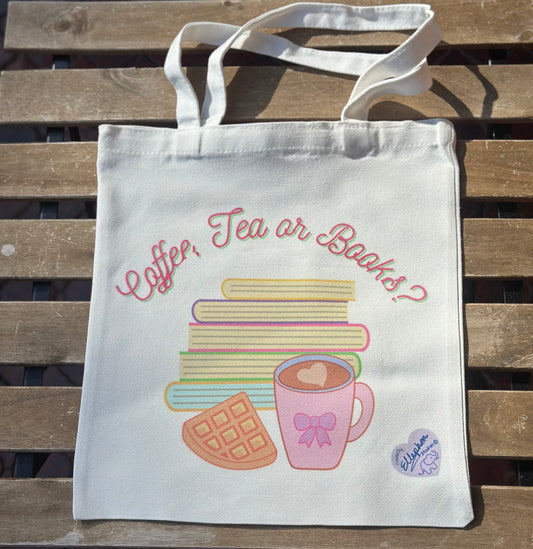 Coffee Tea or Books Tote Bag