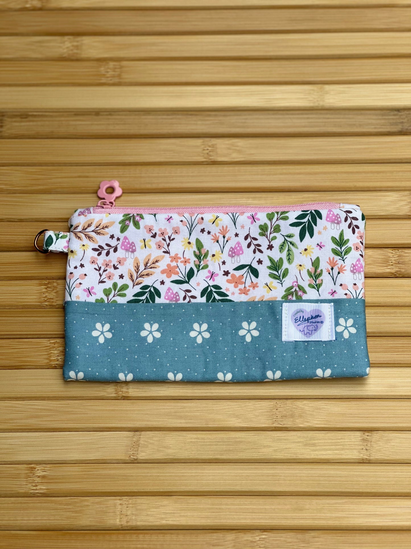 Plum and Floral Zipper Pouch