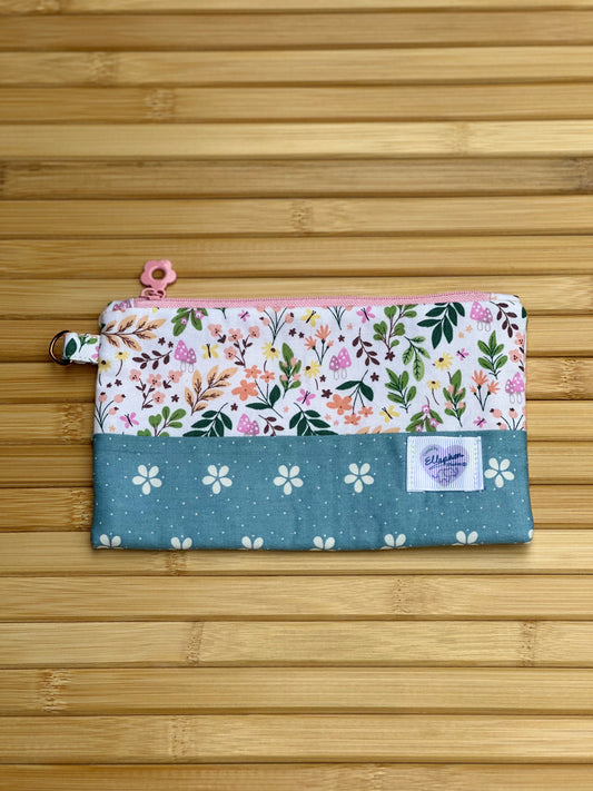 Plum and Floral Zipper Pouch