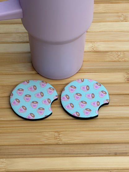 Ellephon Studios Mini Coffee Anyone Car Coasters Sky Blue