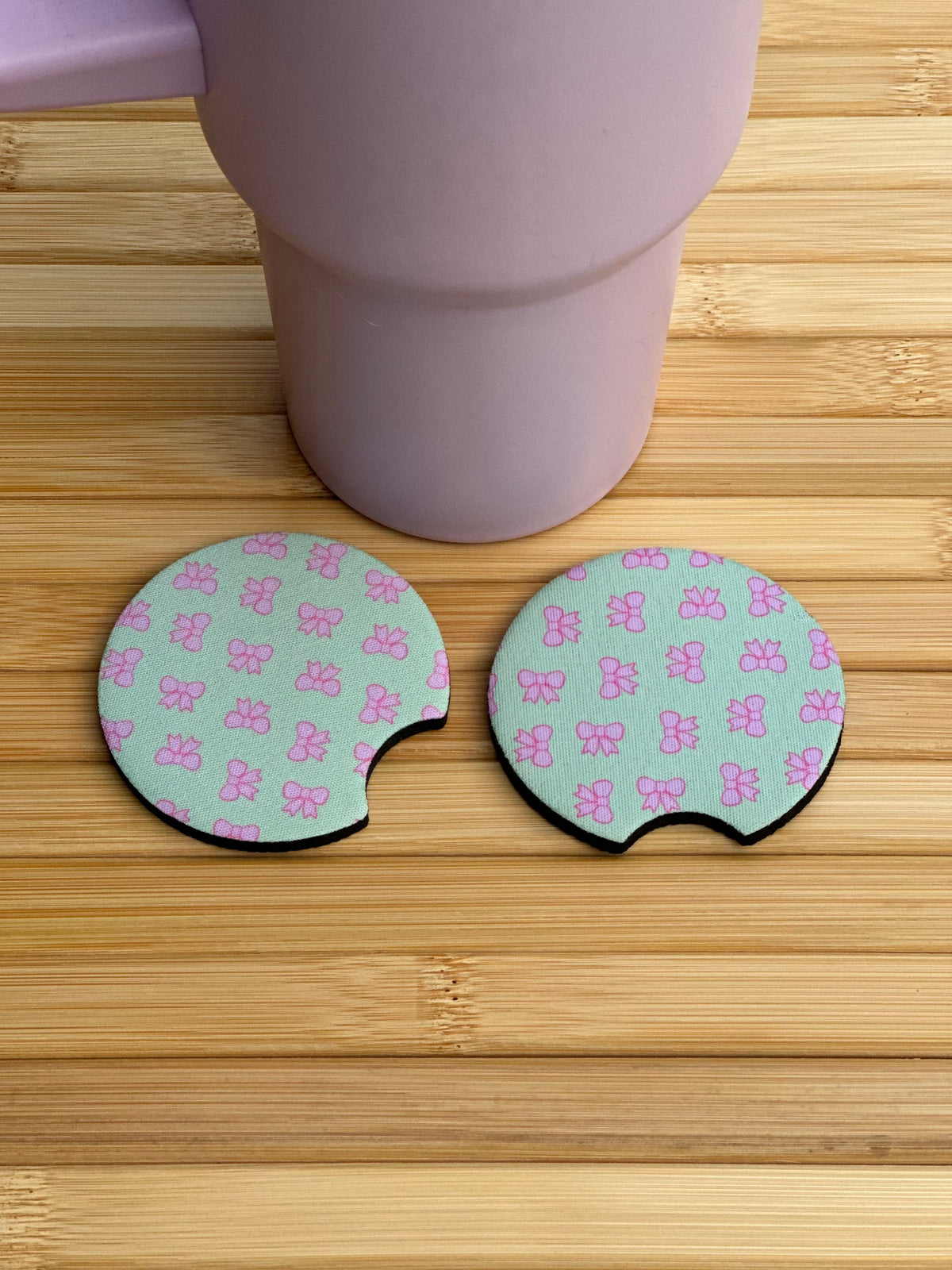 Ellephon Studios Mini Pink Ribbons Car Coasters Teal 