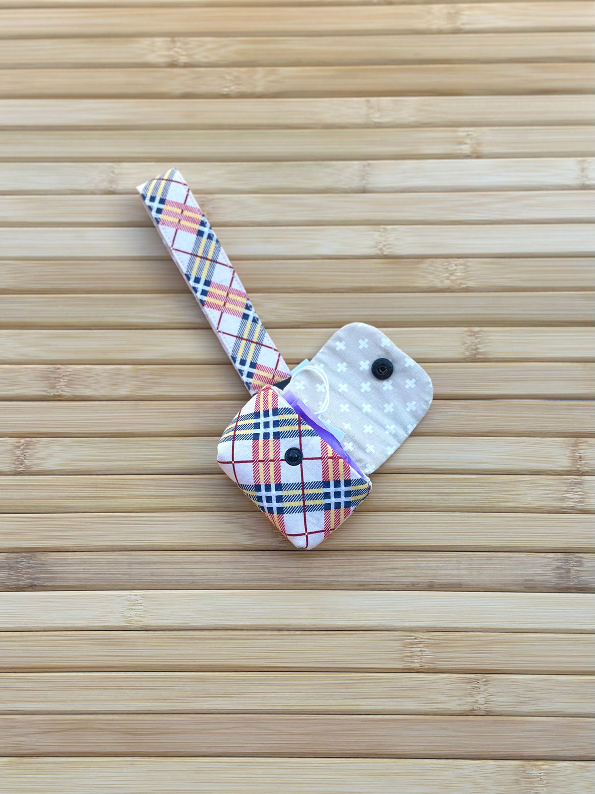 Ellephon studios tartan bundle AirPod case wristlet open interior black button keyring
