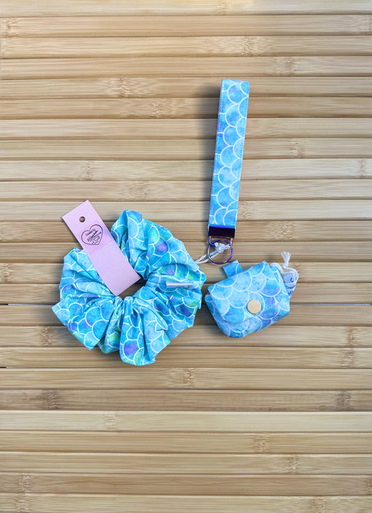Ellephon studios blue mermaid bundle scrunchie wristlet AirPod case lemon  button
