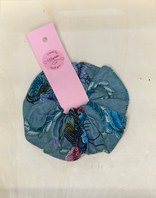 Green Floral Batik Scrunchie