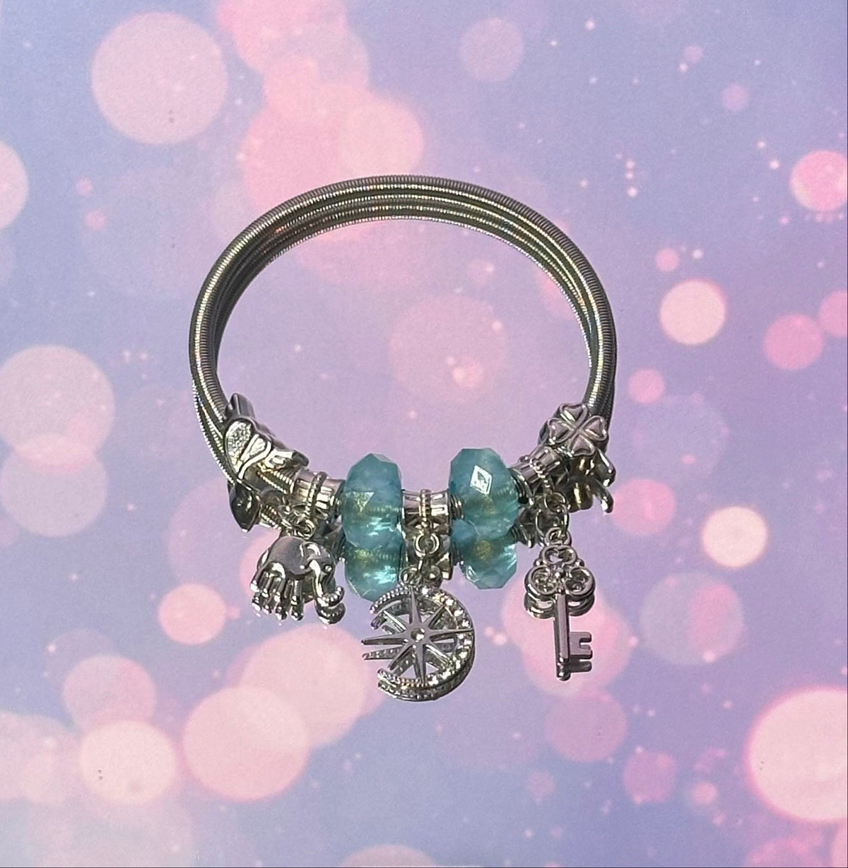 A-iceblue silver plated elastic elephant bracelet