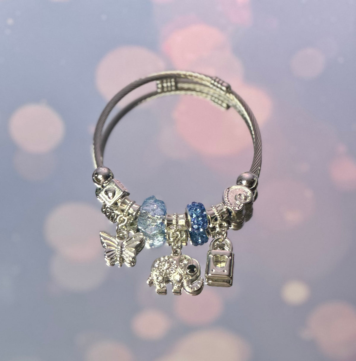 Elephant Bracelet - Light Blue Beads