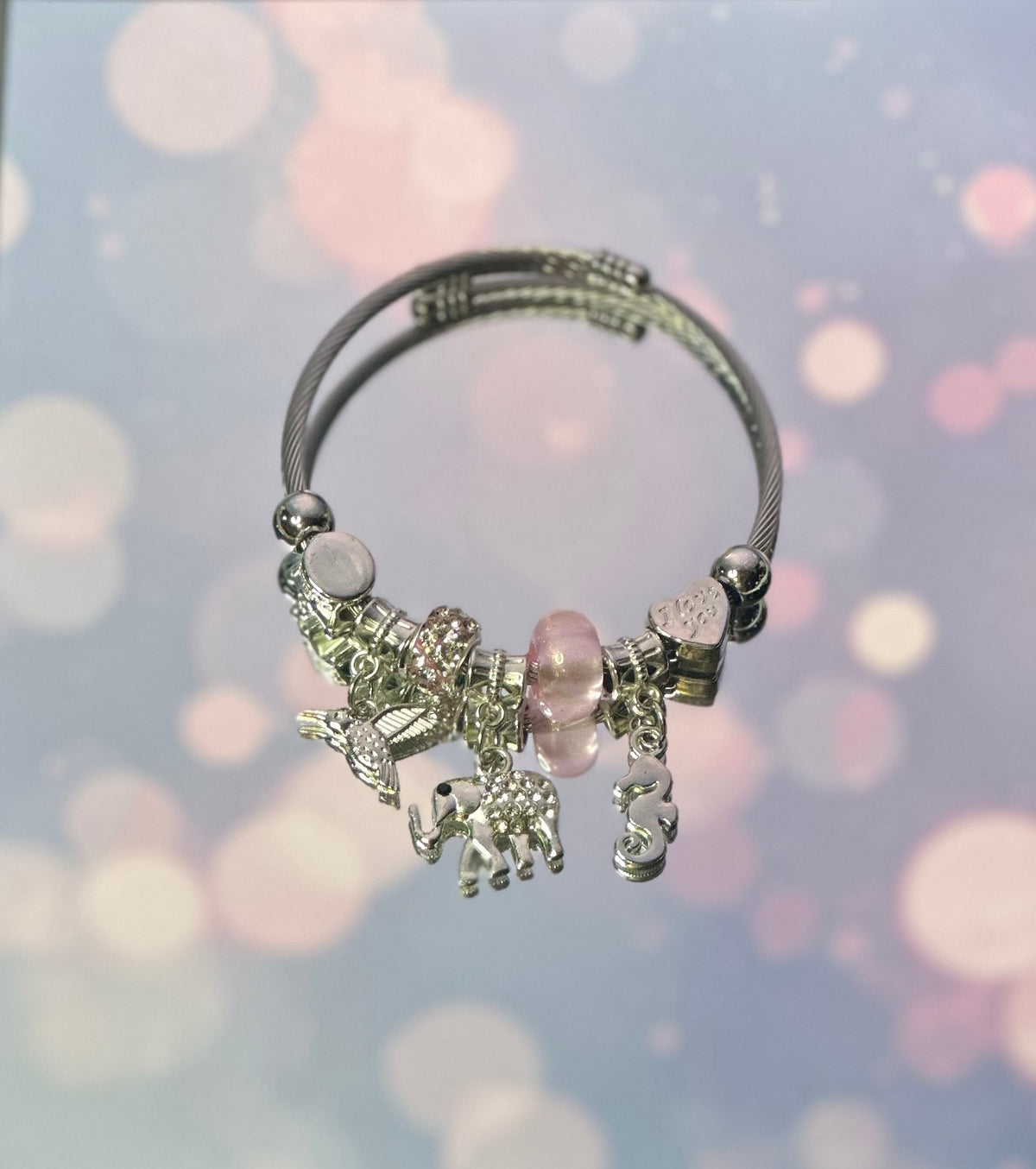 Elephant Bracelet - Light Pink Beads
