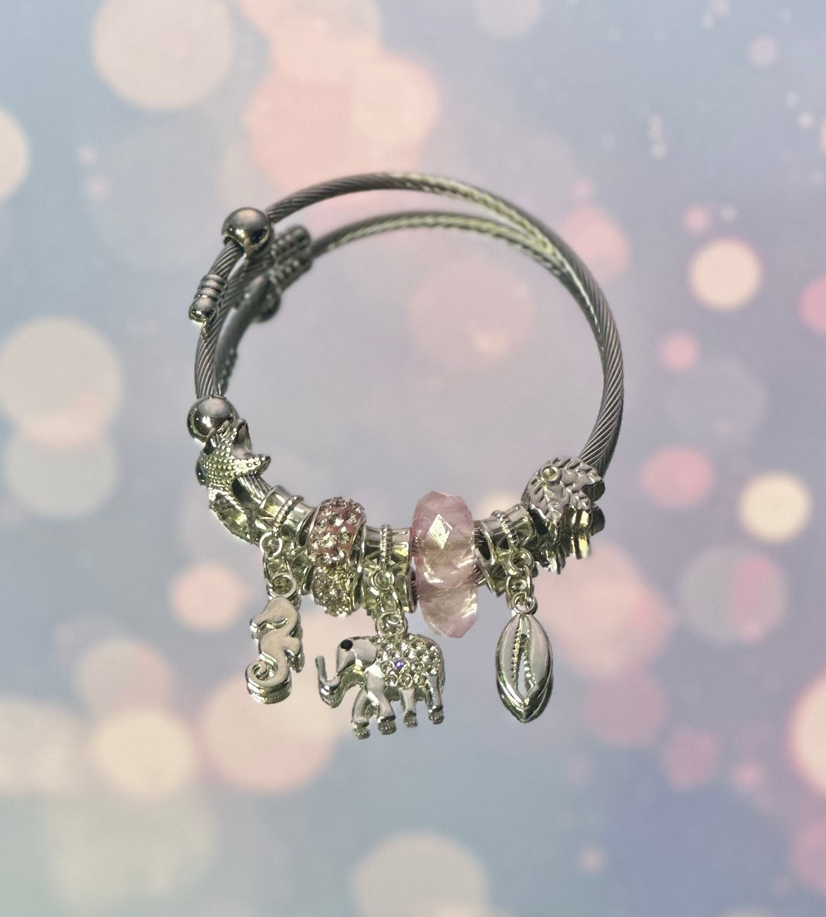 Elephant Bracelet - Light Pink Beads