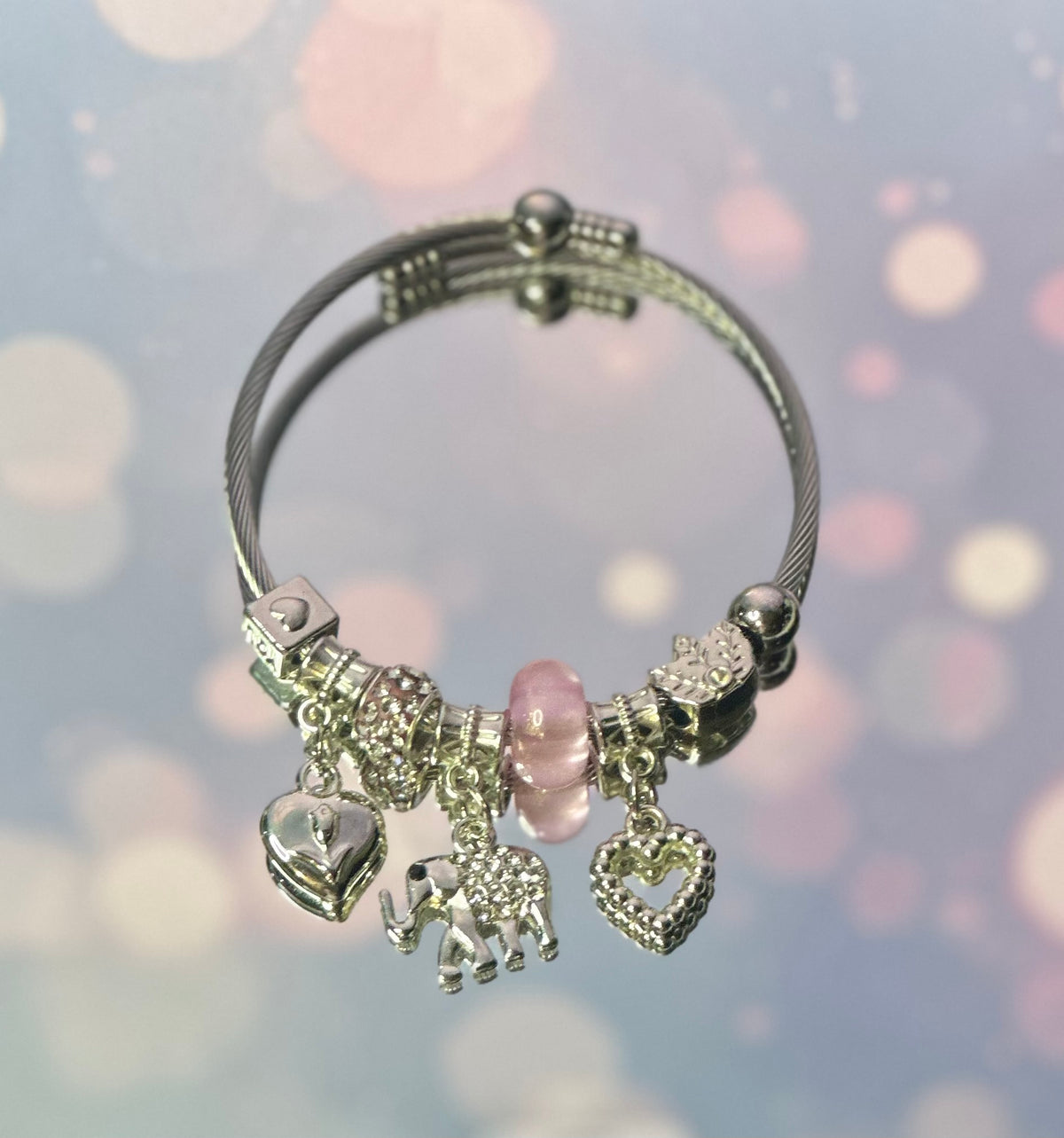 Elephant Bracelet - Light Pink Beads