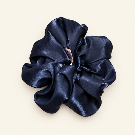 Dark blue satin scrunchie product image