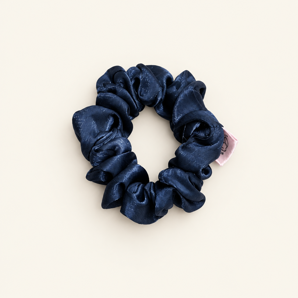 Mini dark blue satin scrunchie product image